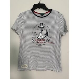 Lauren Jeans Company Ralph Lauren Anchor Nautical T-Shirt Womens Sz S Stripe